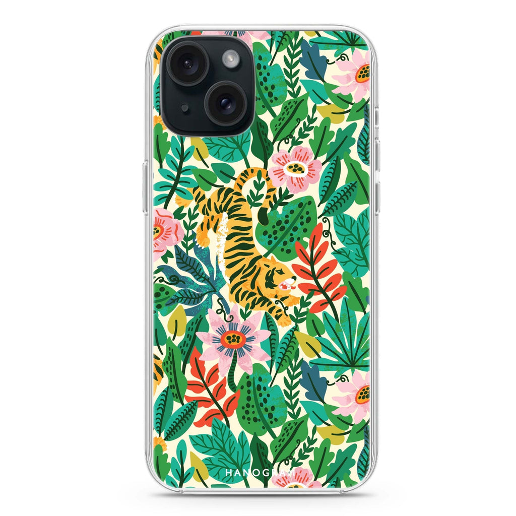 Tiger & Floral iPhone 15 plus 水晶透明保護殼