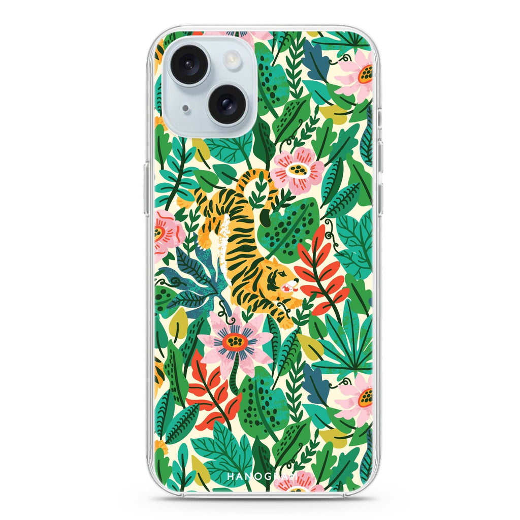 Tiger & Floral iPhone 15 Magsafe 兼容水晶透明保護殼