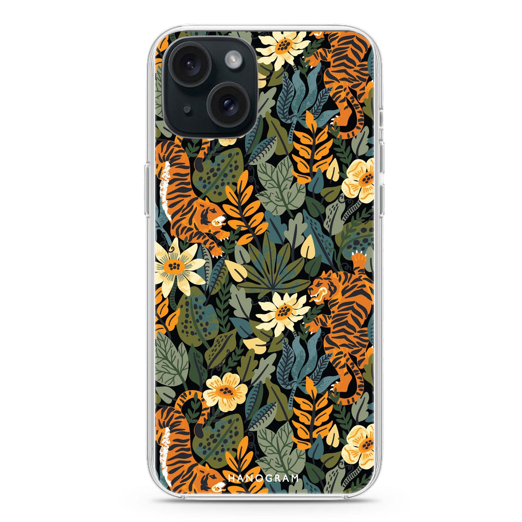 Tiger & Floral iPhone 15 Magsafe 兼容水晶透明保護殼