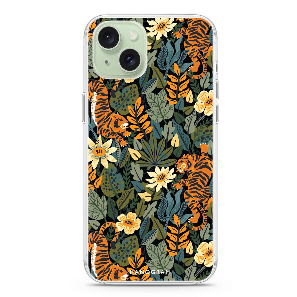 Tiger & Floral iPhone 15 plus 水晶透明保護殼