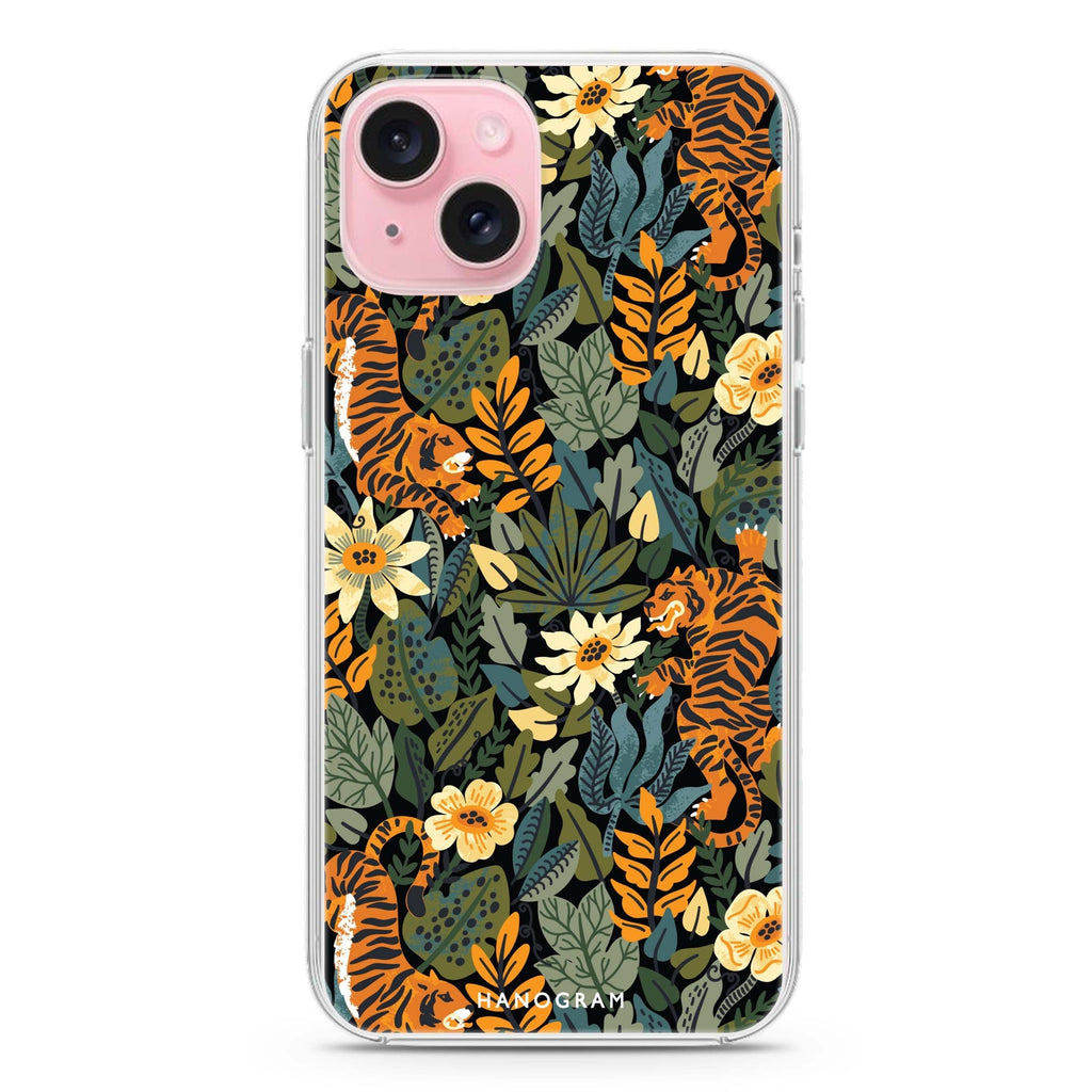 Tiger & Floral iPhone 15 Plus Magsafe 兼容水晶透明保護殼