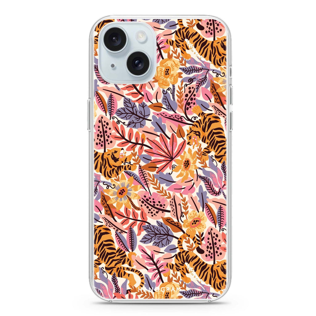 Tiger & Floral iPhone 15 plus 水晶透明保護殼