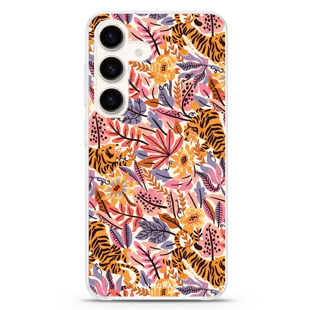 Tiger & Floral Samsung Galaxy S26/S25/S24 水晶透明保護殼正面展示