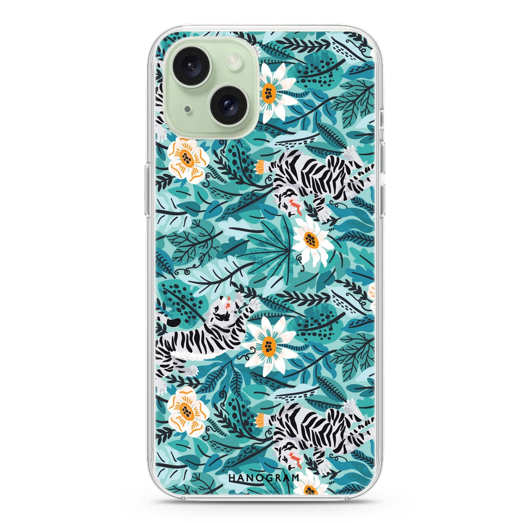 Tiger & Floral iPhone 15 Plus Magsafe 兼容水晶透明保護殼