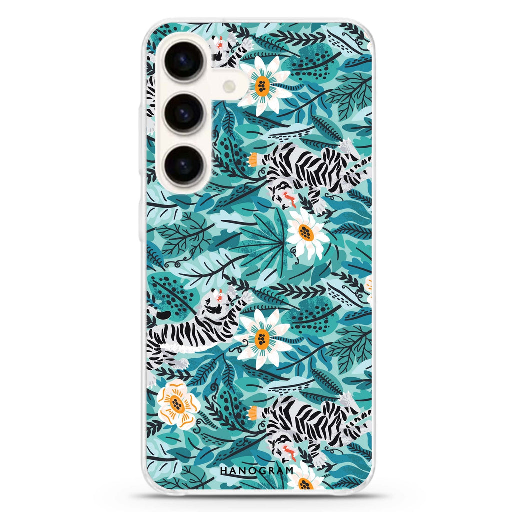Tiger & Floral Samsung Galaxy S26/S25/S24 水晶透明保護殼正面展示