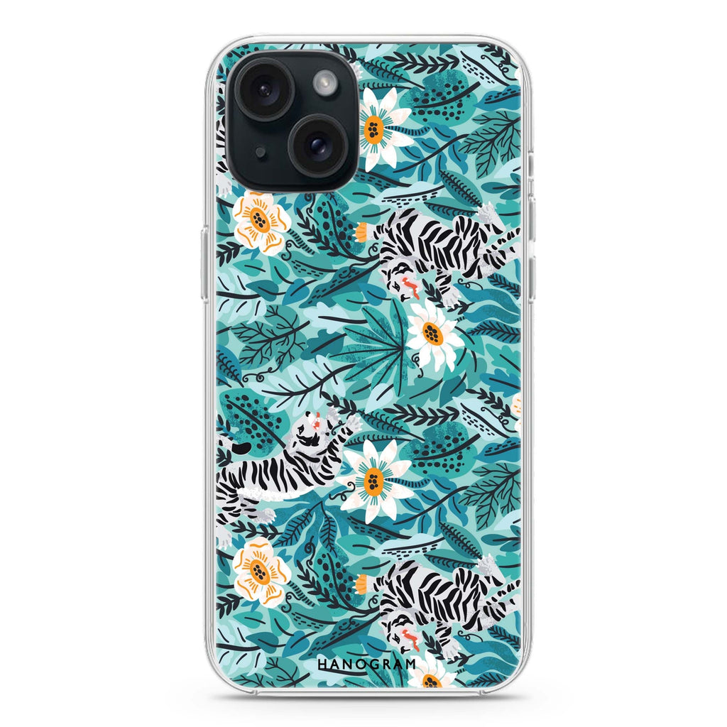 Tiger & Floral iPhone 15 水晶透明保護殼