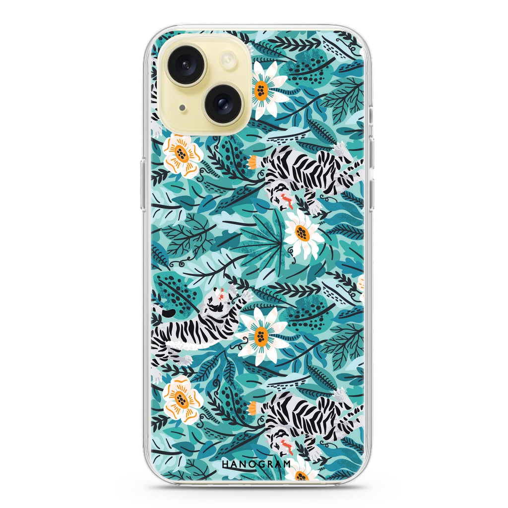 Tiger & Floral iPhone 15 Magsafe 兼容水晶透明保護殼