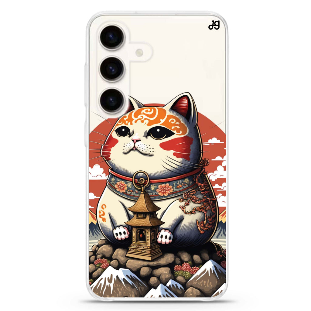 Cat with Fuji Mountain Samsung Galaxy S26/S25/S24 水晶透明保護殼正面展示
