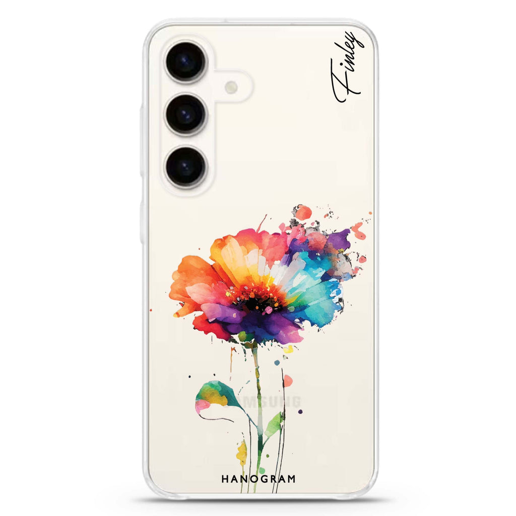 A Beautiful Watercolour Flower Samsung Galaxy S26/S25/S24 可加名字水晶透明保護殼正面展示