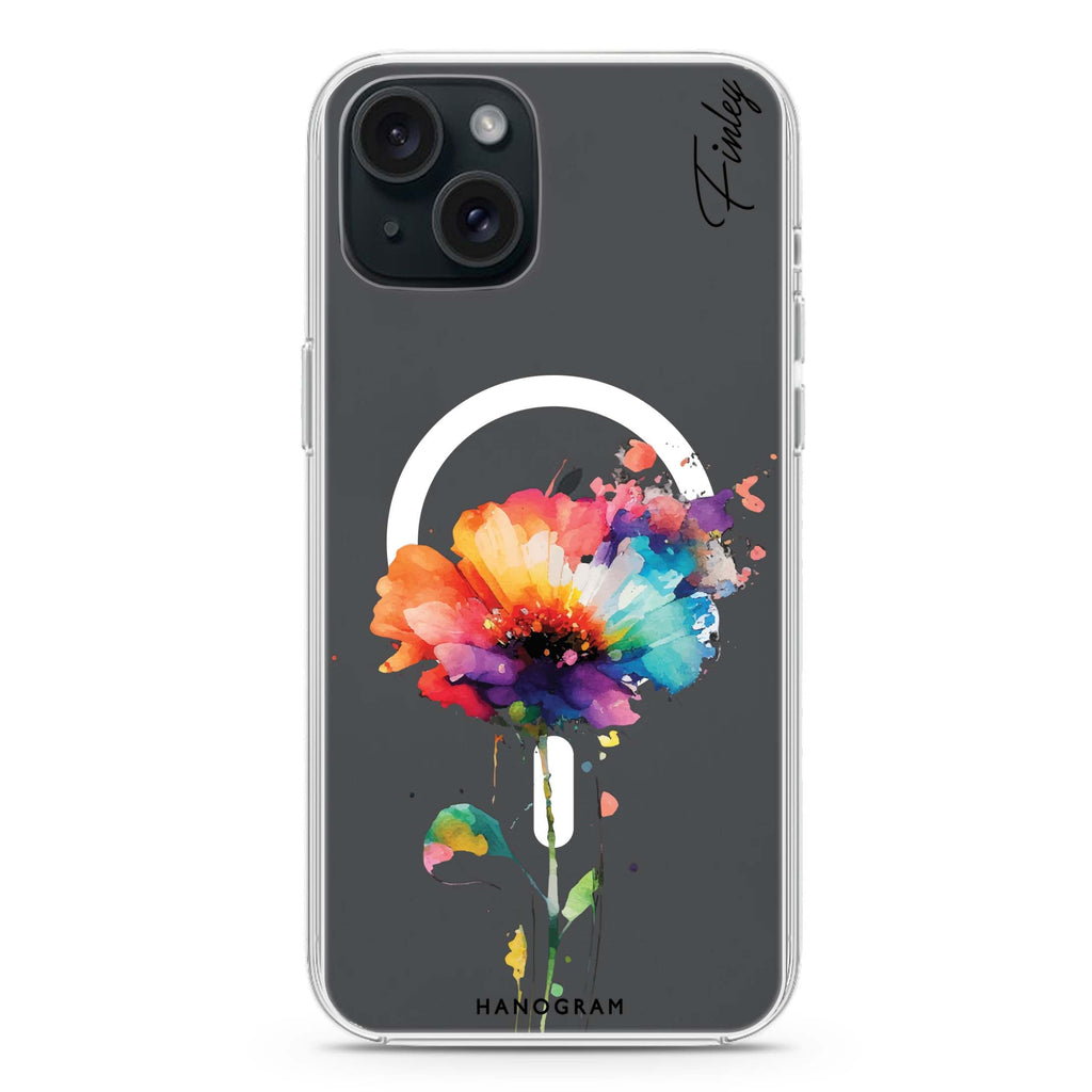 A Beautiful Watercolour Flower iPhone 15 Plus Magsafe 兼容水晶透明保護殼