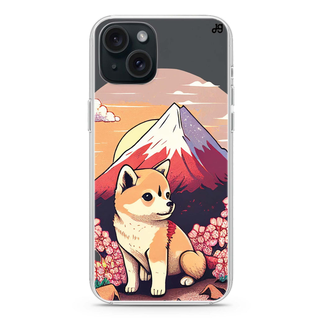 Shiba Inu & Fuji Mountain iPhone 15 plus 水晶透明保護殼