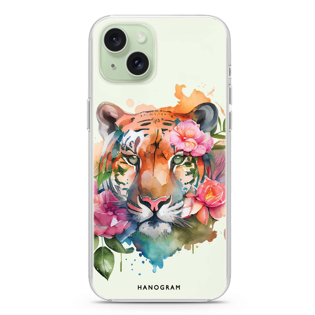 Floral Tiger iPhone 15 Plus Magsafe 兼容水晶透明保護殼