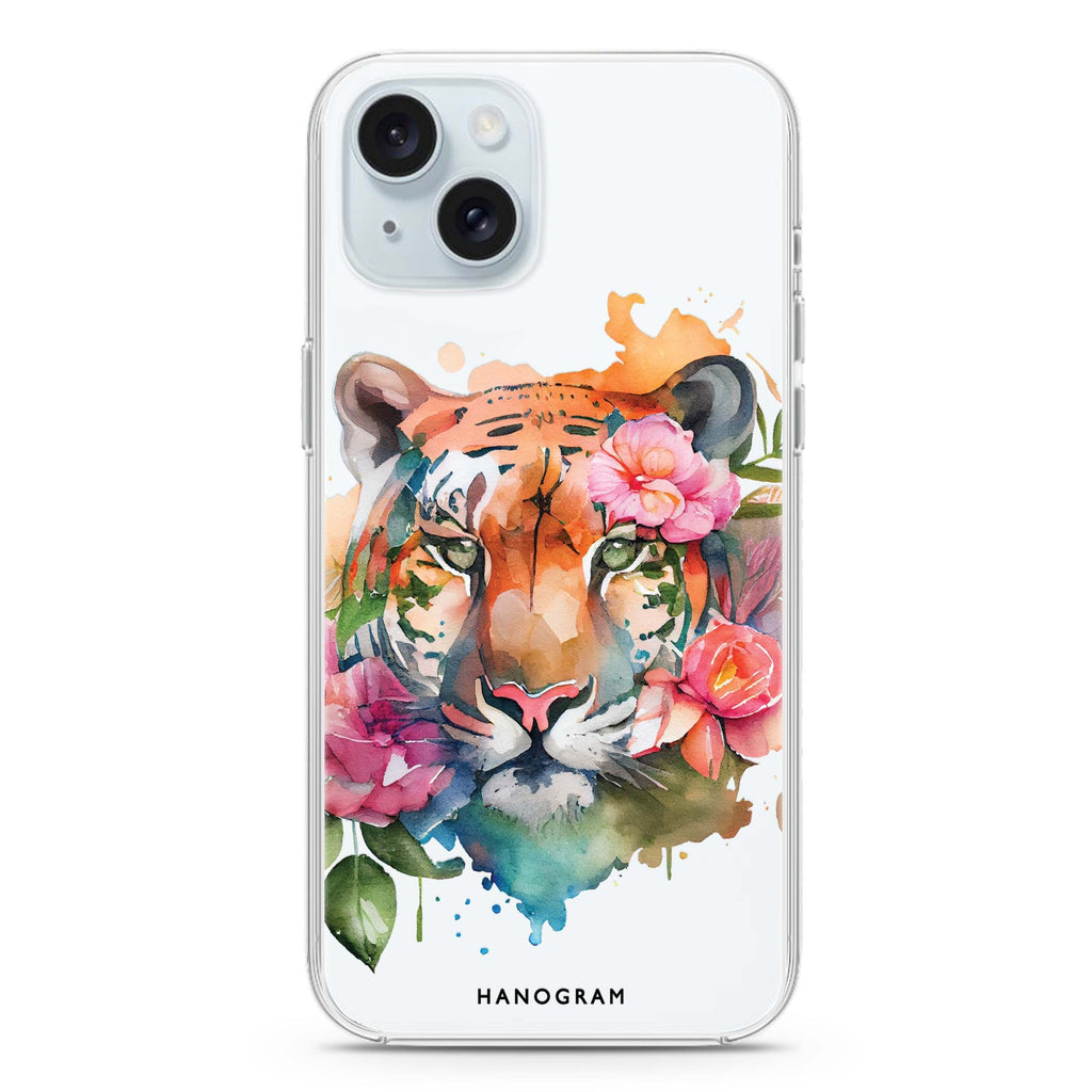 Floral Tiger iPhone 15 Magsafe 兼容水晶透明保護殼