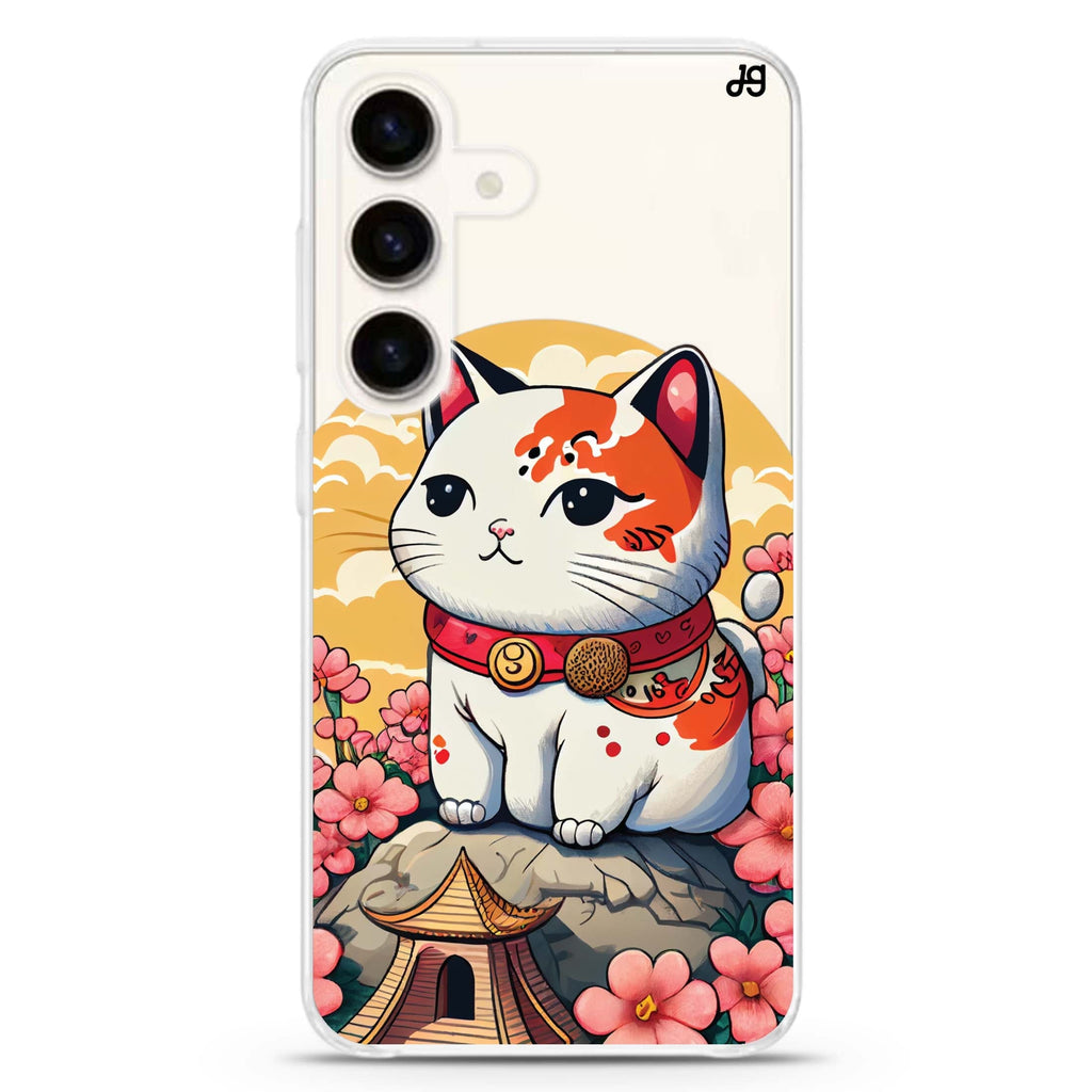 Cat & Flowers Samsung Galaxy S26/S25/S24 水晶透明保護殼正面展示