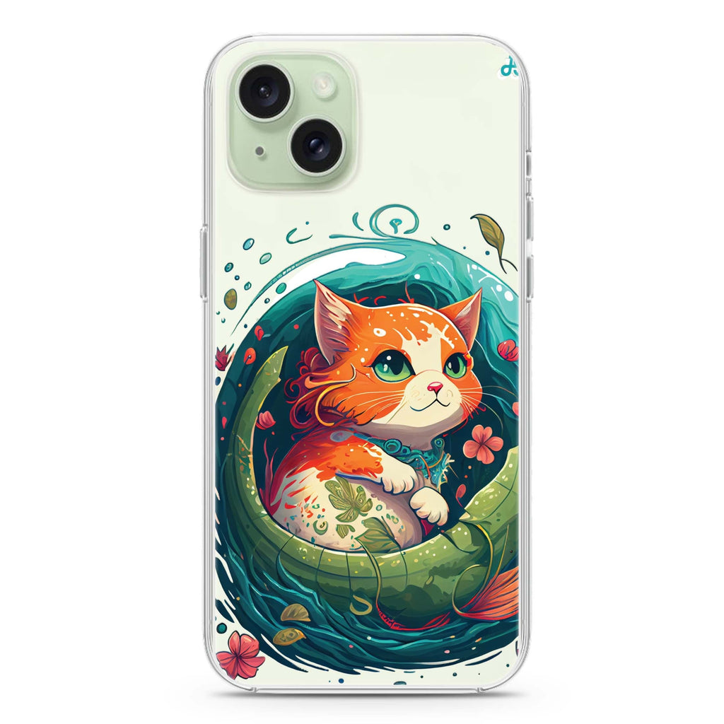 Mermaid Cat iPhone 15 Magsafe 兼容水晶透明保護殼