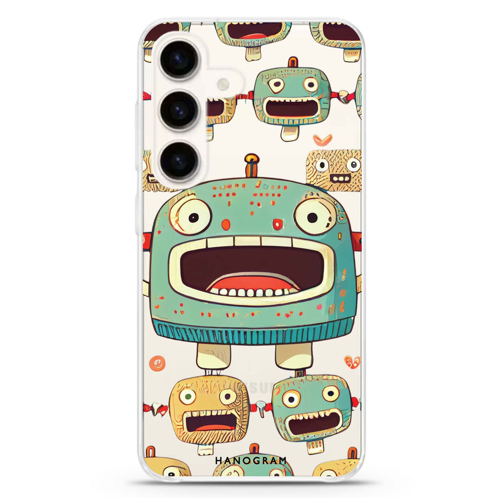 Cute robots Samsung Galaxy S26/S25/S24 水晶透明保護殼正面展示