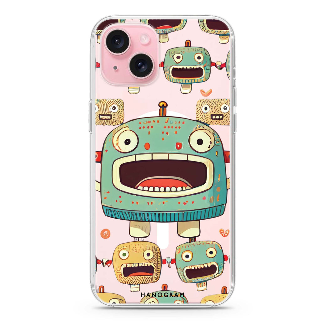 Cute robots iPhone 15 Plus Magsafe 兼容水晶透明保護殼