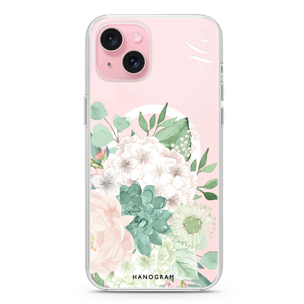 Vintage Flowers iPhone 15 Magsafe 兼容水晶透明保護殼