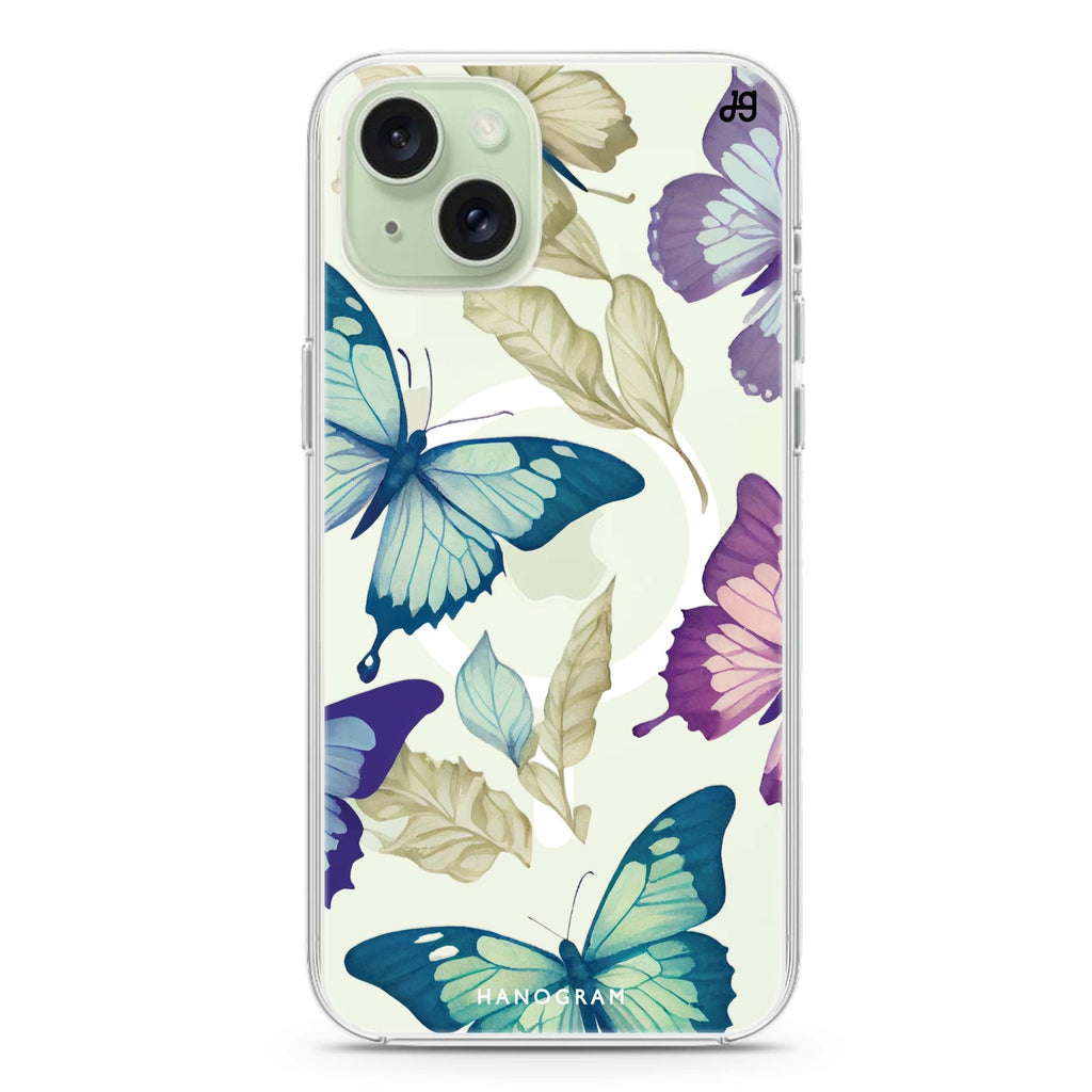 Beautiful Butterfly iPhone 15 Plus Magsafe 兼容水晶透明保護殼