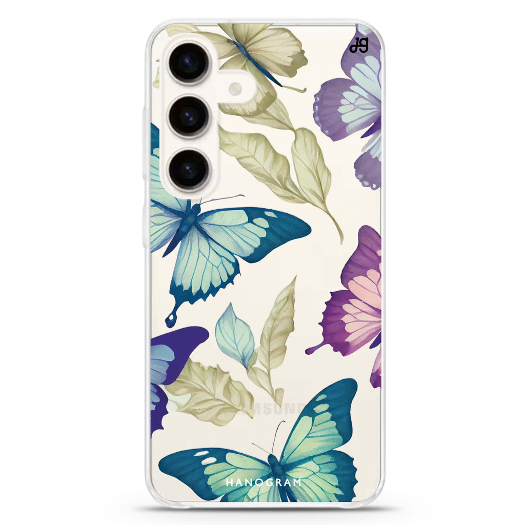 Beautiful Butterfly Samsung Galaxy S26/S25/S24 水晶透明保護殼正面展示