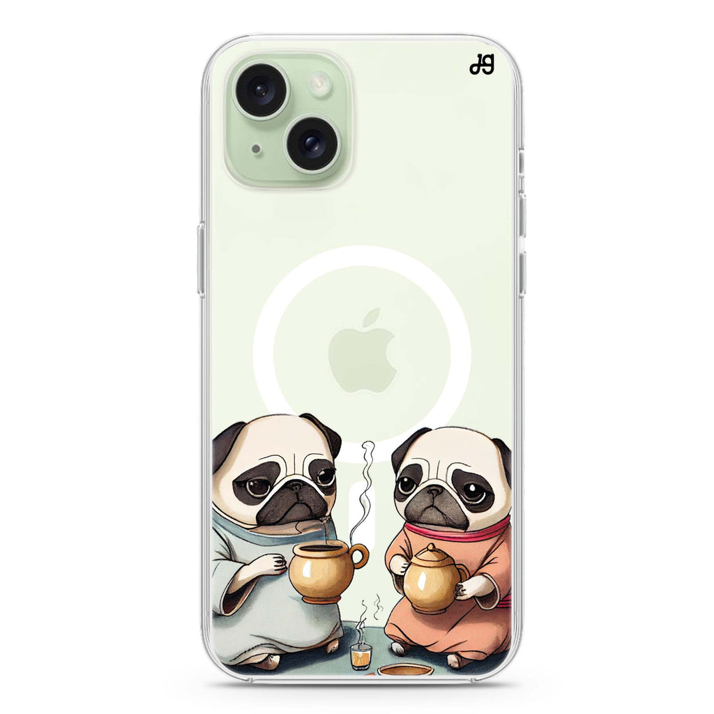 Pug Tea Time iPhone 15 Plus Magsafe 兼容水晶透明保護殼