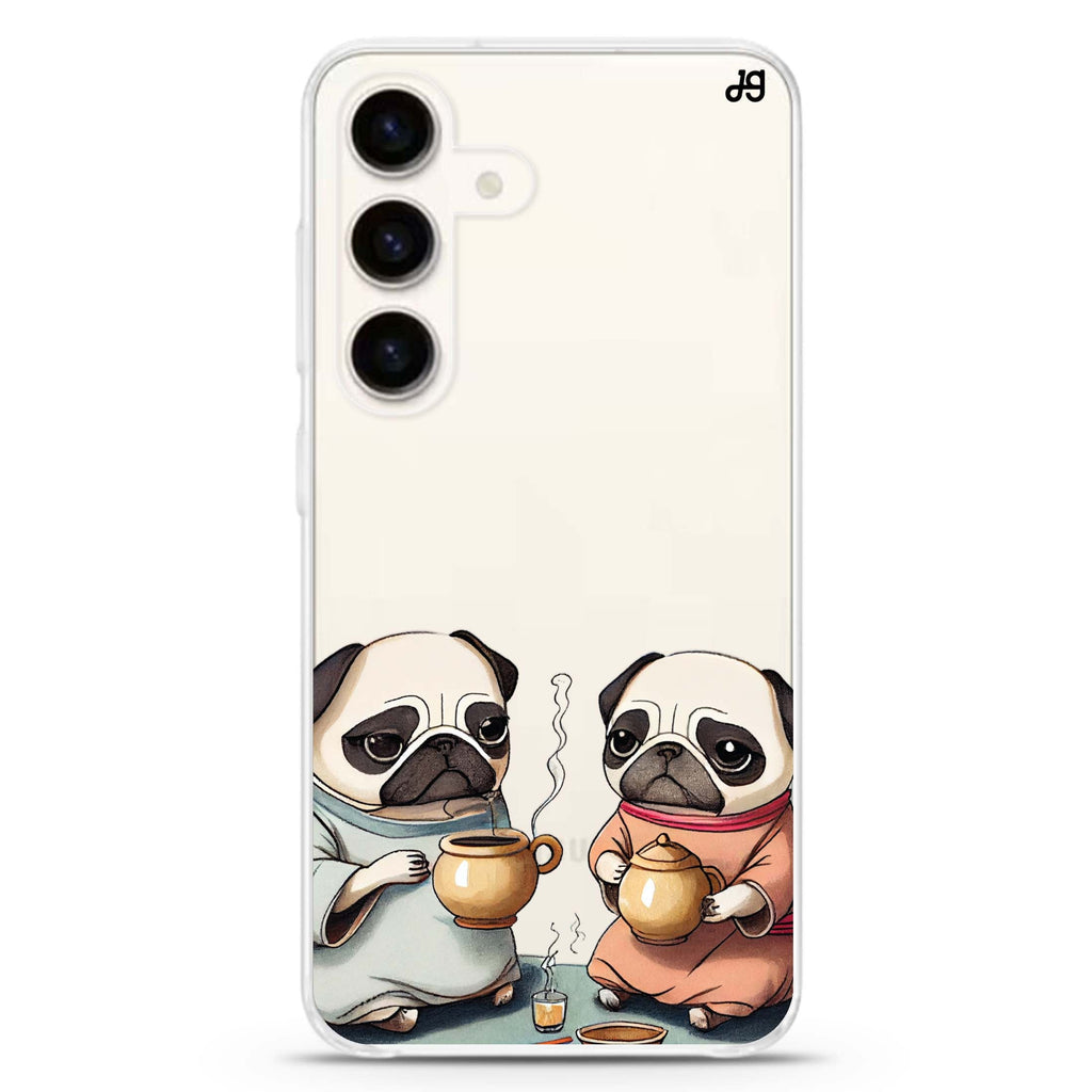 Pug Tea Time Samsung Galaxy S26/S25/S24 水晶透明保護殼正面展示