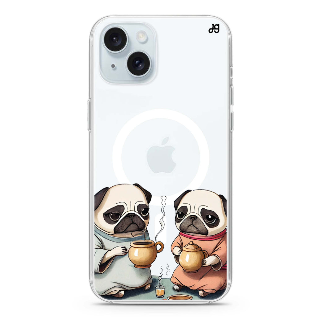 Pug Tea Time iPhone 15 Magsafe 兼容水晶透明保護殼