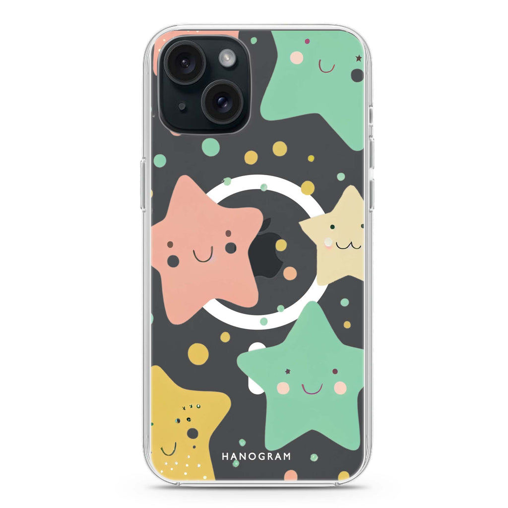 Cute Stars iPhone 15 Plus Magsafe 兼容水晶透明保護殼