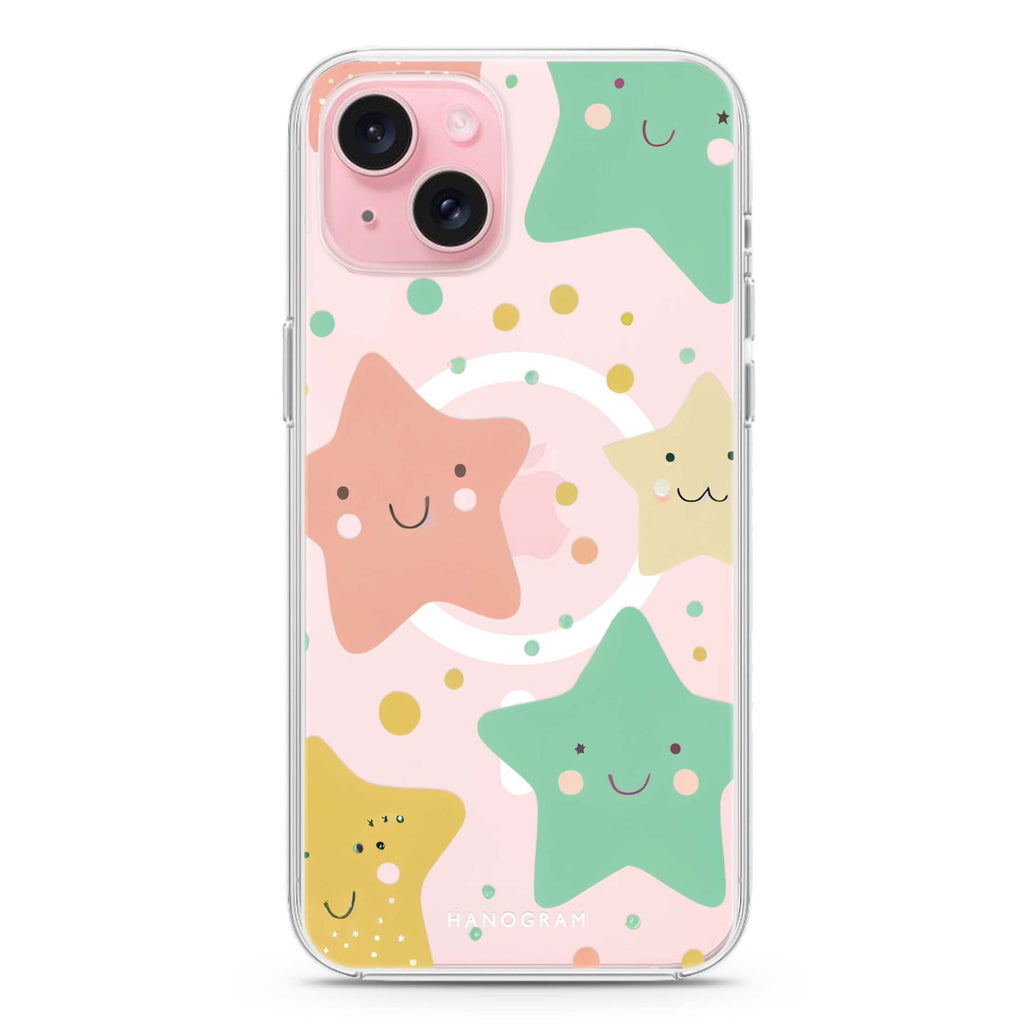 Cute Stars iPhone 15 Magsafe 兼容水晶透明保護殼