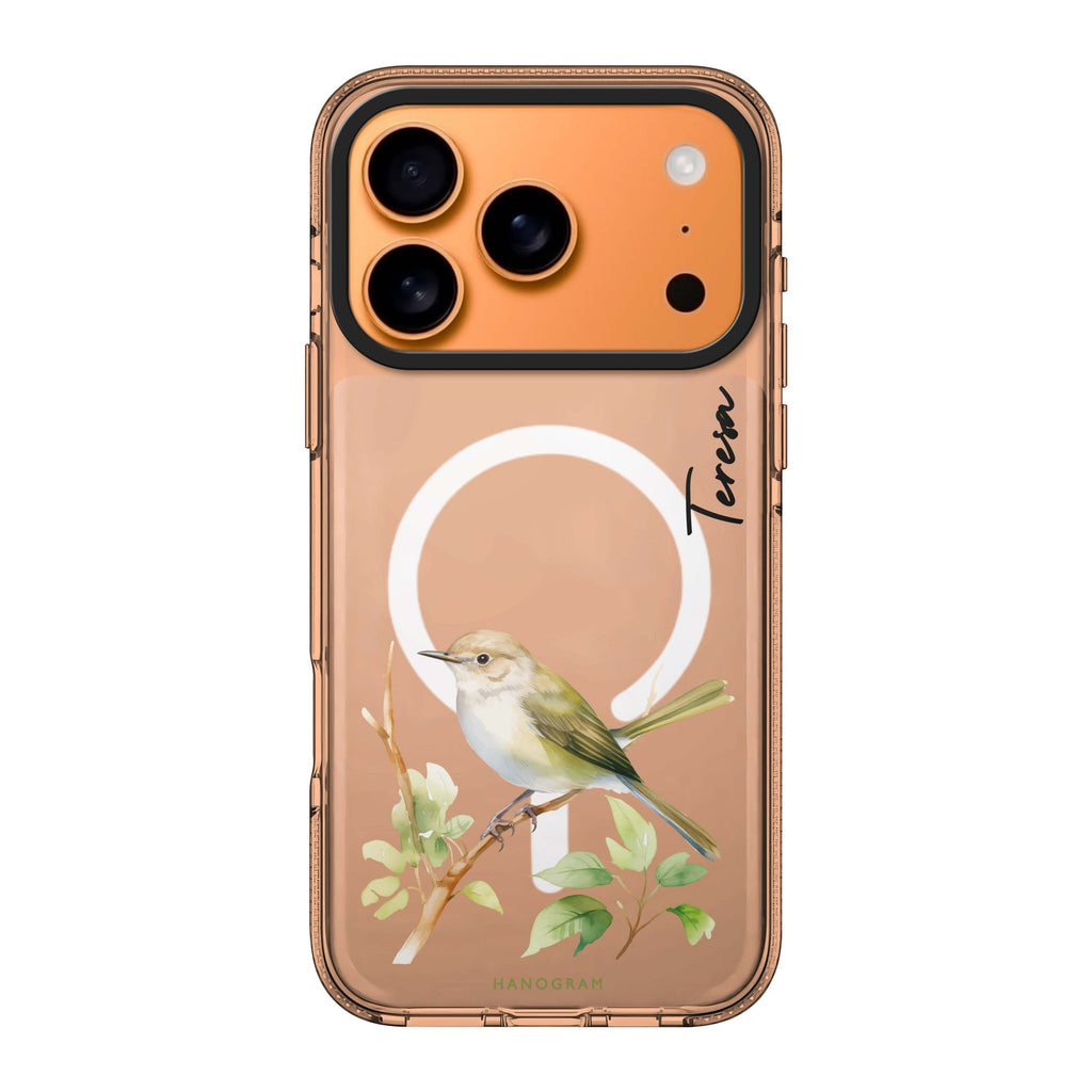 Warbler Whisper iPhone 17 Pro Max MagSafe 水晶透明保護殼 鳥圖案設計 可自訂名字及字色 圖1
