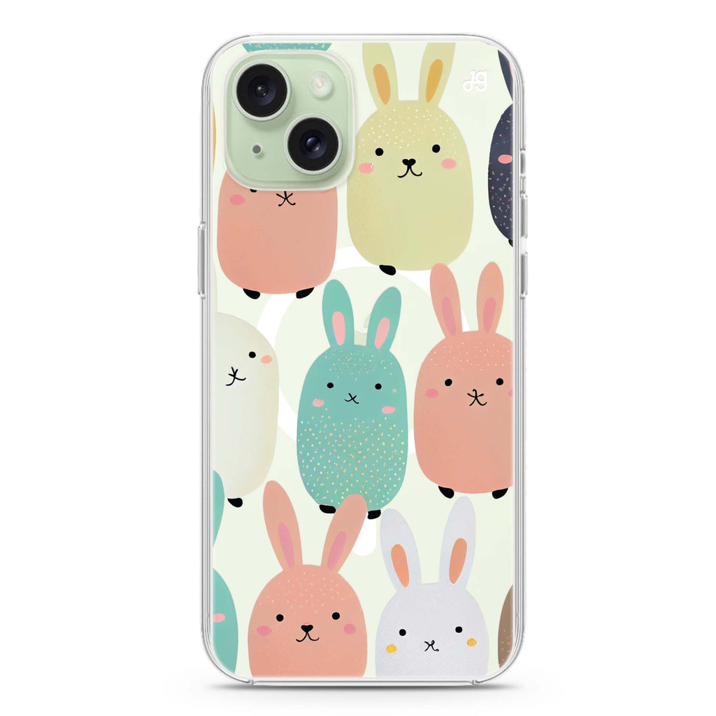 Cute Bunny iPhone 15 Magsafe 兼容水晶透明保護殼