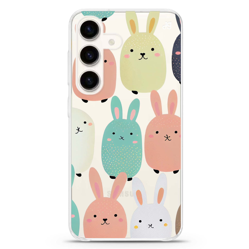 Cute Bunny Samsung Galaxy S26/S25/S24 水晶透明保護殼正面展示
