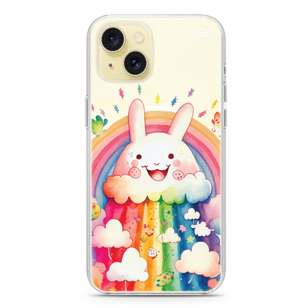 Rainbow Bunny iPhone 15 Magsafe 兼容水晶透明保護殼
