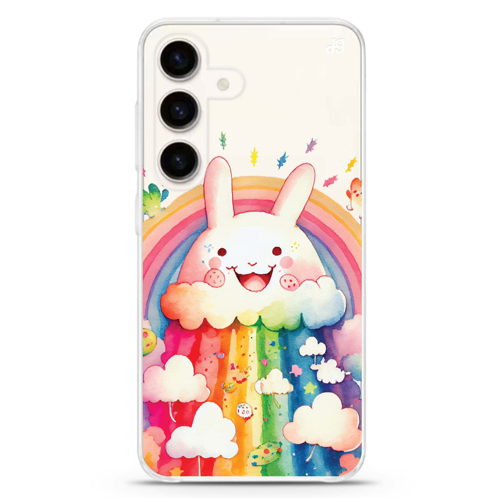 Rainbow Bunny Samsung Galaxy S26/S25/S24 水晶透明保護殼正面展示