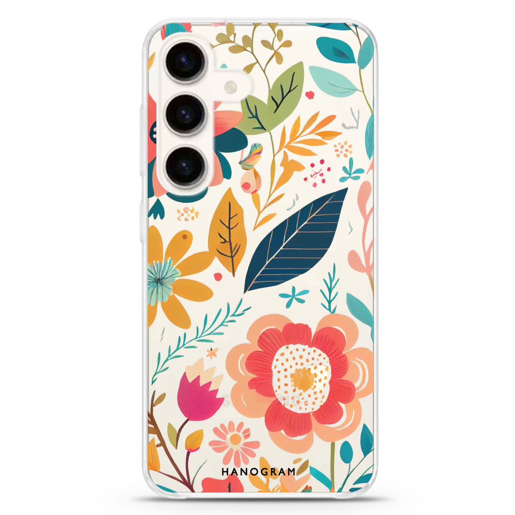 Pretty Florals Samsung Galaxy S26/S25/S24 水晶透明保護殼正面展示