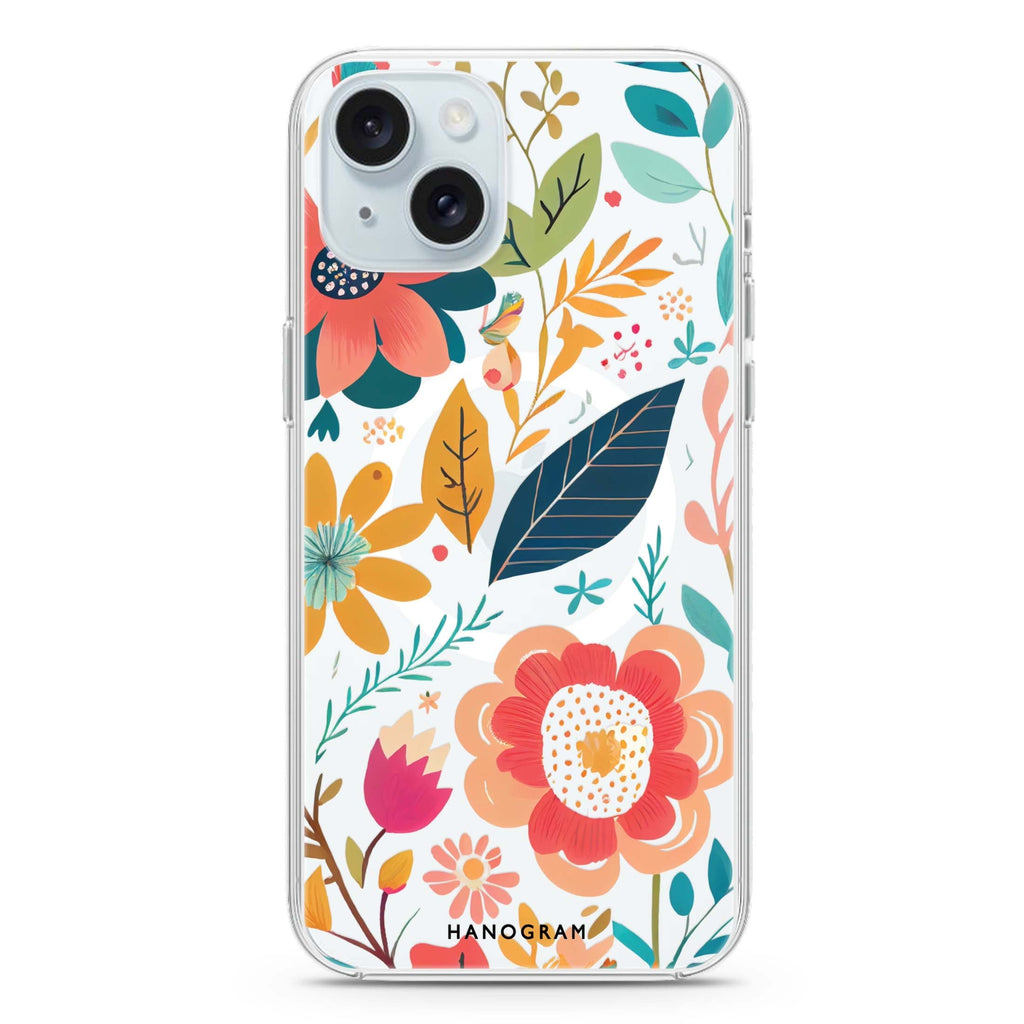 Pretty Florals iPhone 15 Magsafe 兼容水晶透明保護殼