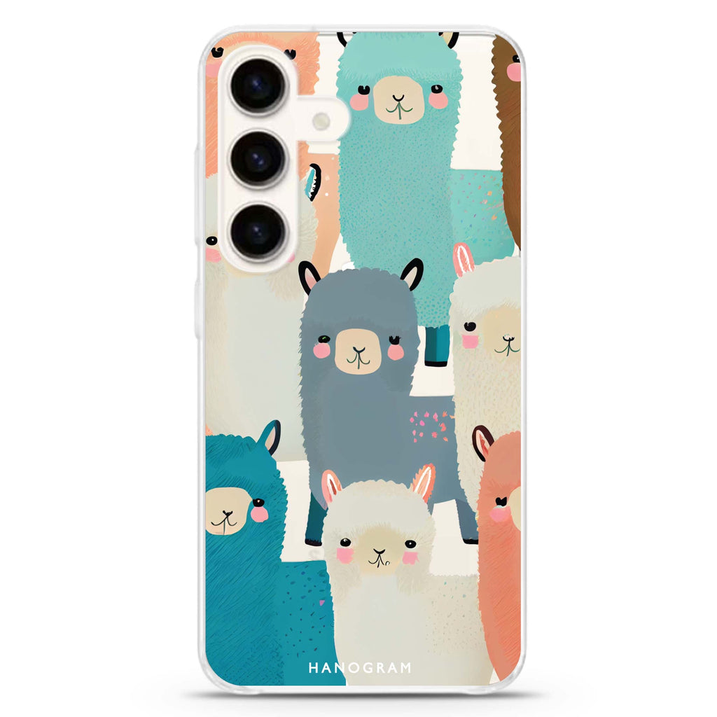 Cute Alpaca Samsung Galaxy S26/S25/S24 水晶透明保護殼正面展示