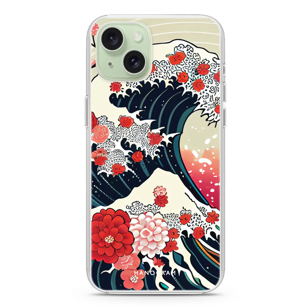 Waves & Flowers iPhone 15 Magsafe 兼容水晶透明保護殼