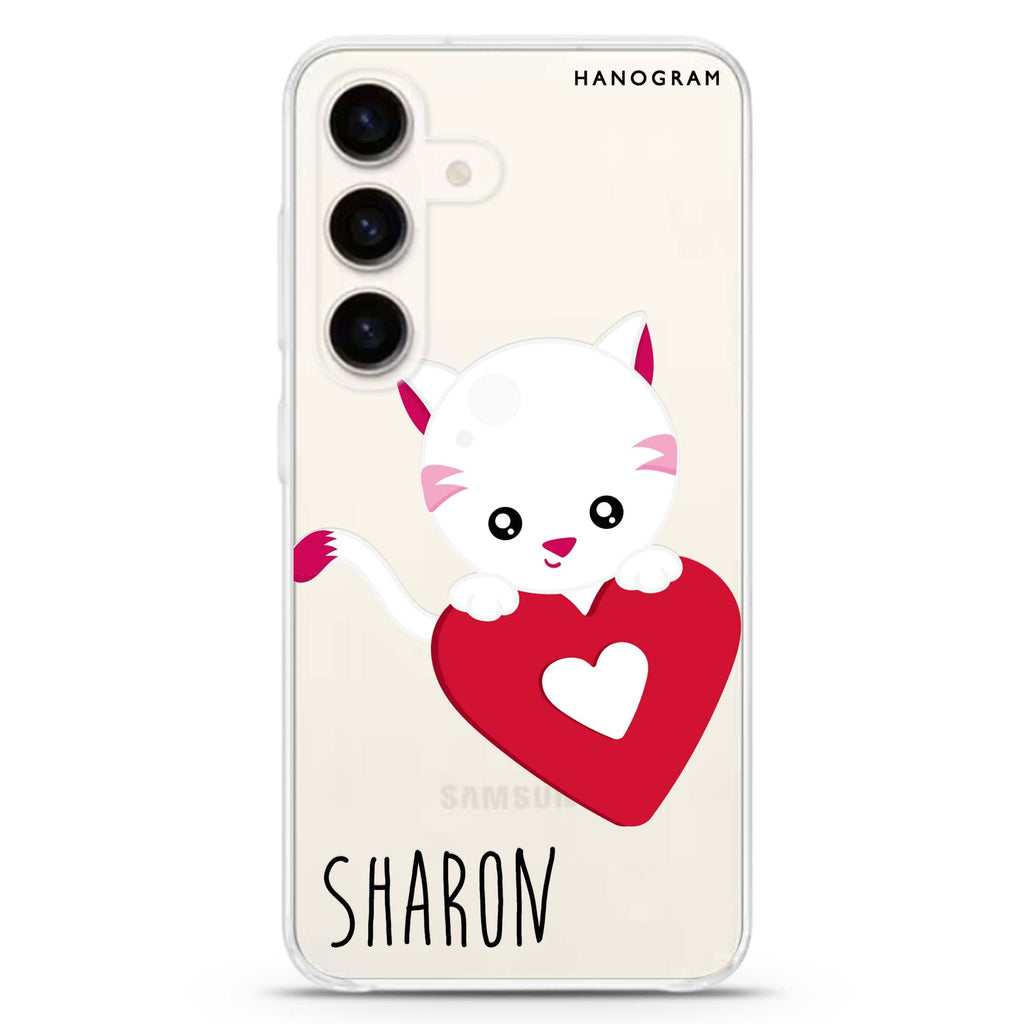 Lovely Cat Samsung Galaxy S26/S25/S24 可加名字水晶透明保護殼正面展示