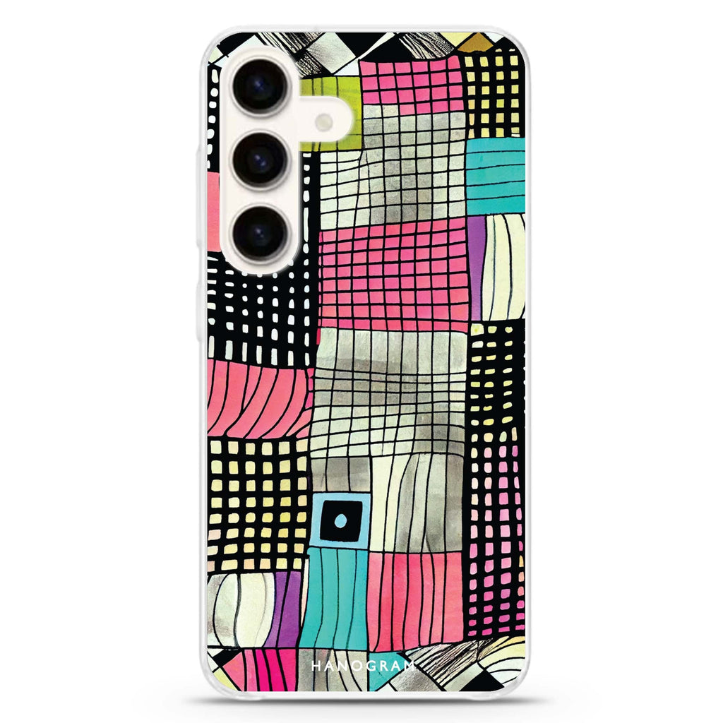 Abstract Checked Pattern Samsung Galaxy S26/S25/S24 水晶透明保護殼正面展示