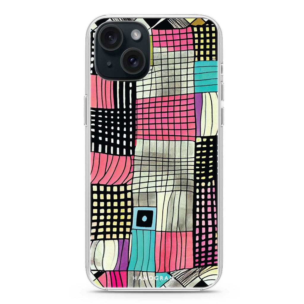Abstract Checked Pattern iPhone 15 plus 水晶透明保護殼