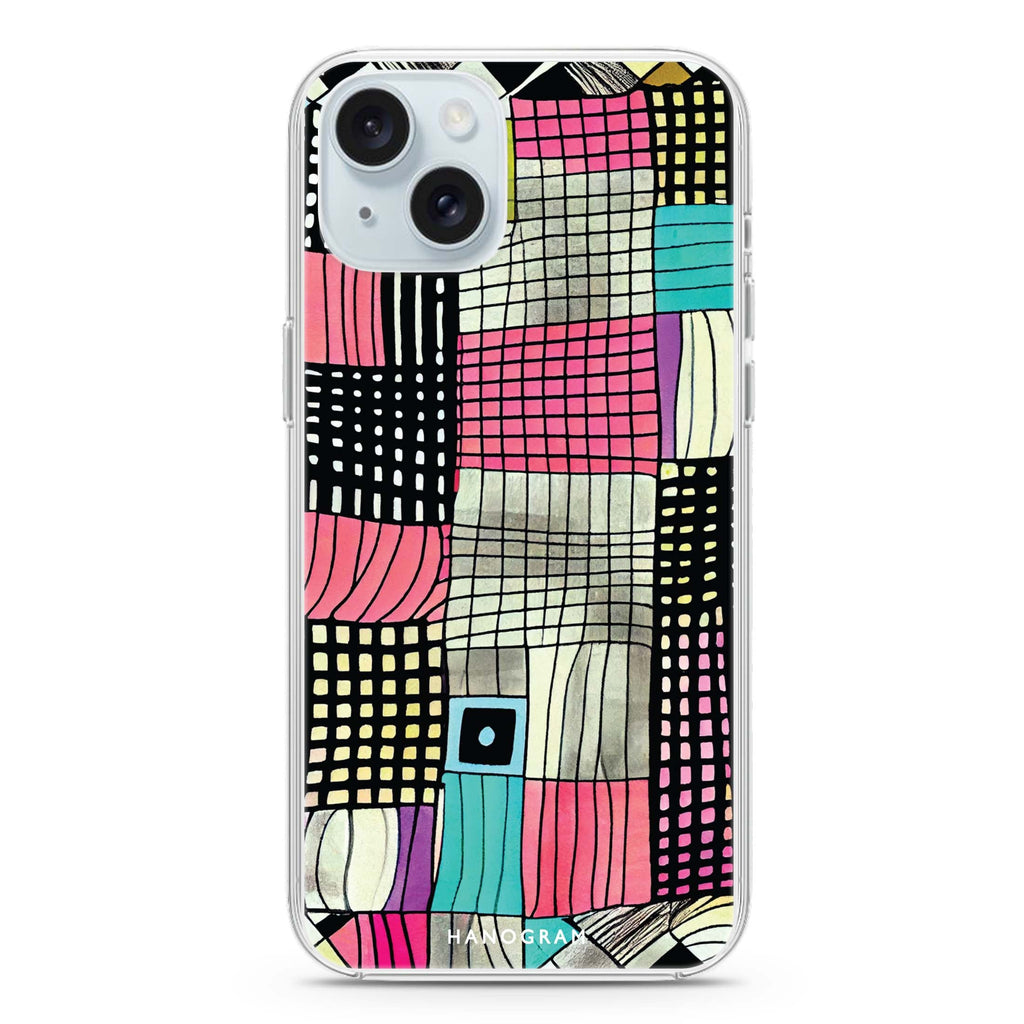 Abstract Checked Pattern iPhone 15 Plus Magsafe 兼容水晶透明保護殼