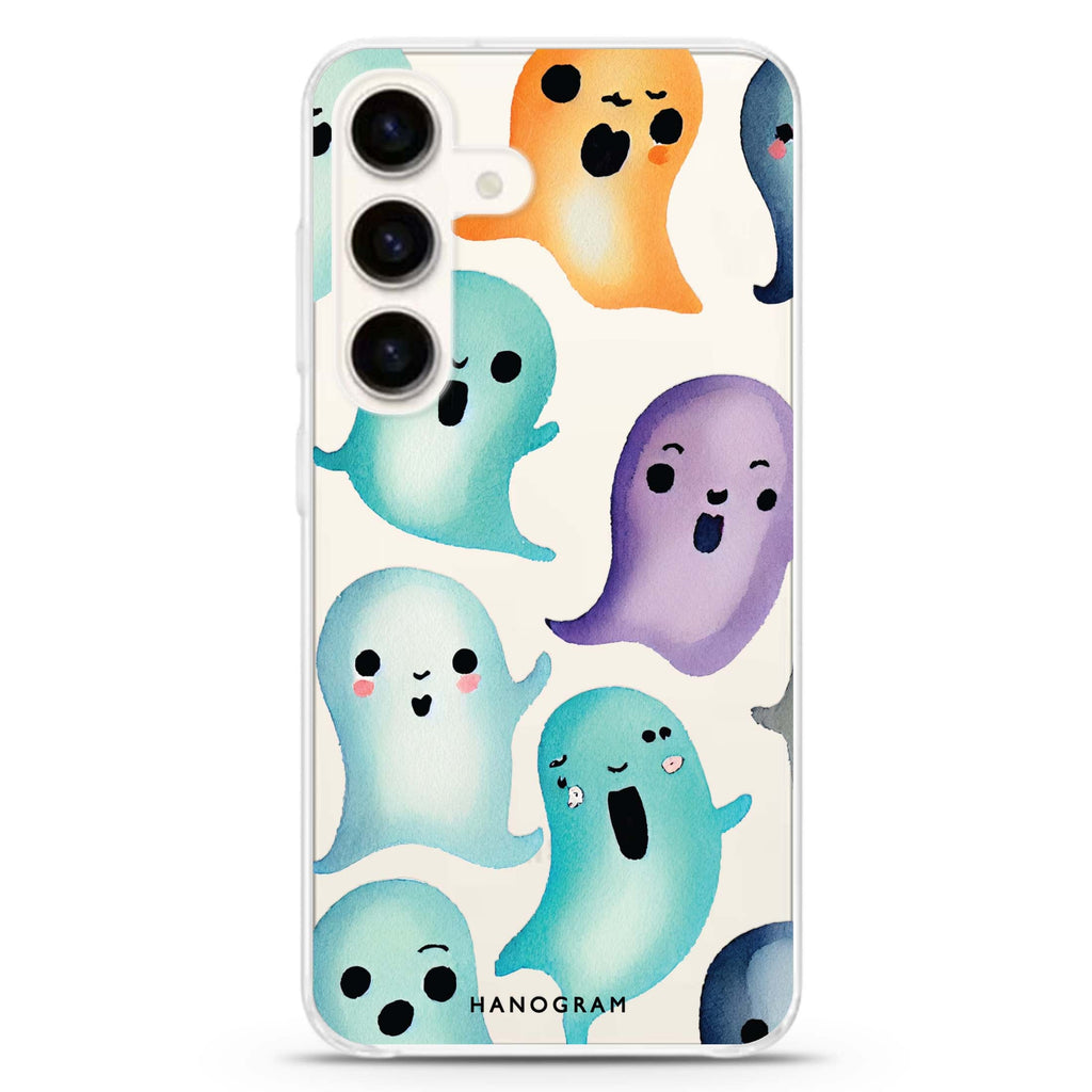 Cute Ghost Samsung Galaxy S26/S25/S24 水晶透明保護殼正面展示