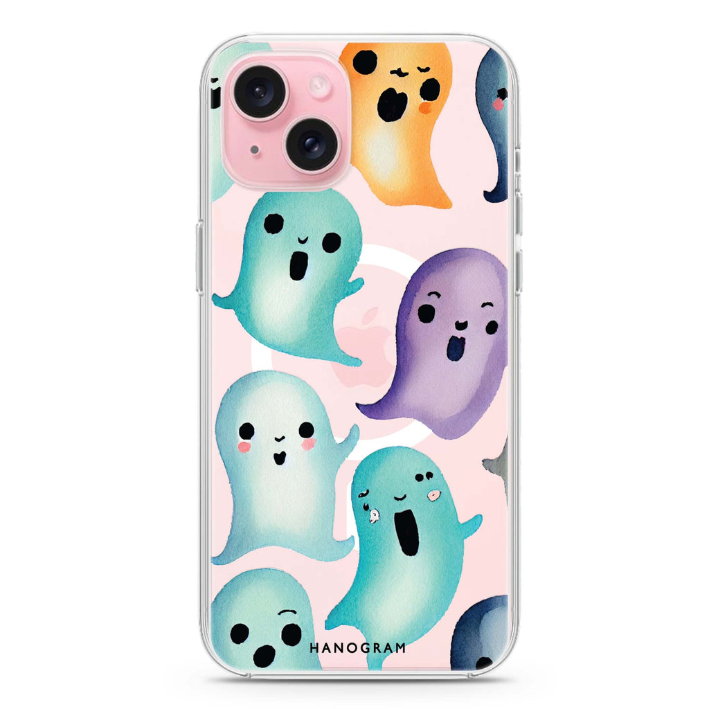 Cute Ghost iPhone 15 Magsafe 兼容水晶透明保護殼