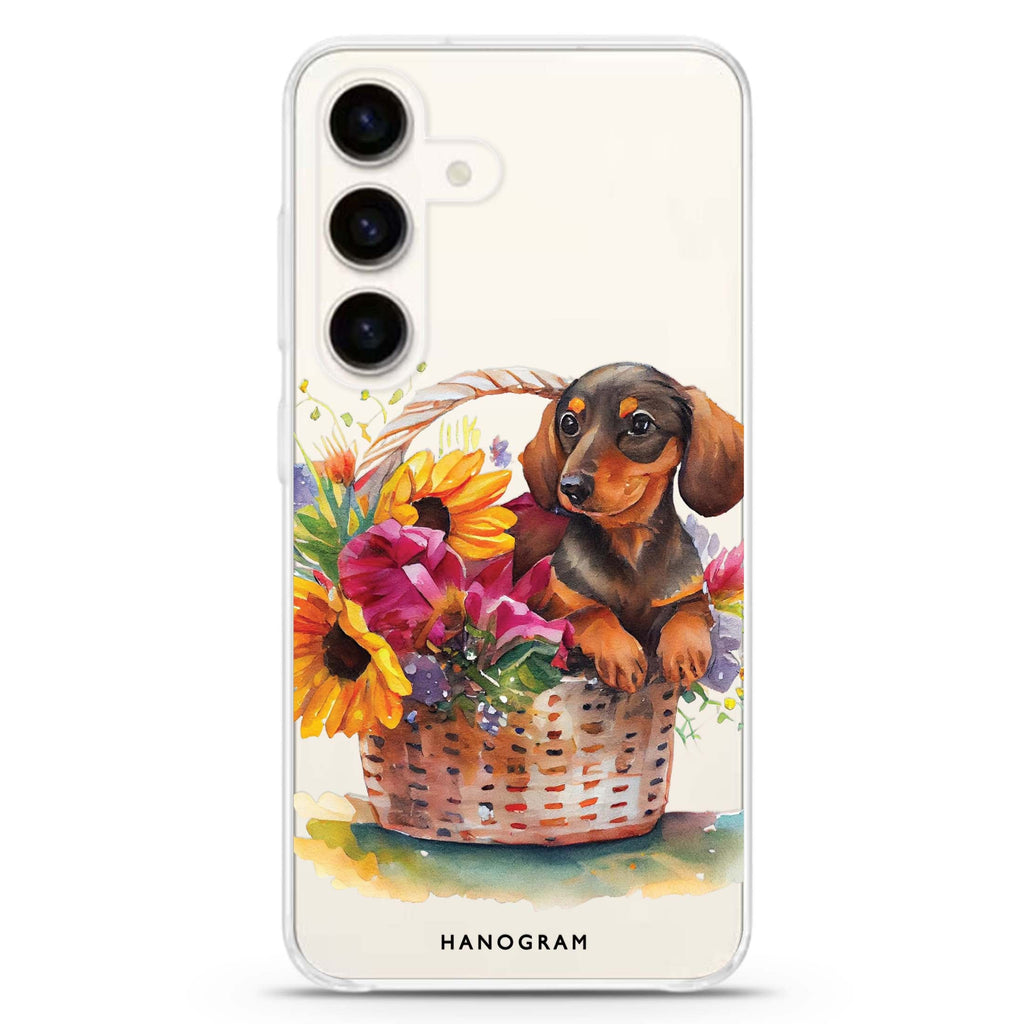 Floral & Dog Samsung Galaxy S26/S25/S24 水晶透明保護殼正面展示