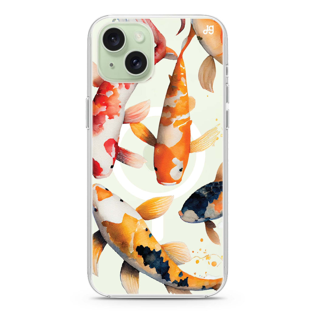 Koi fish iPhone 15 Magsafe 兼容水晶透明保護殼
