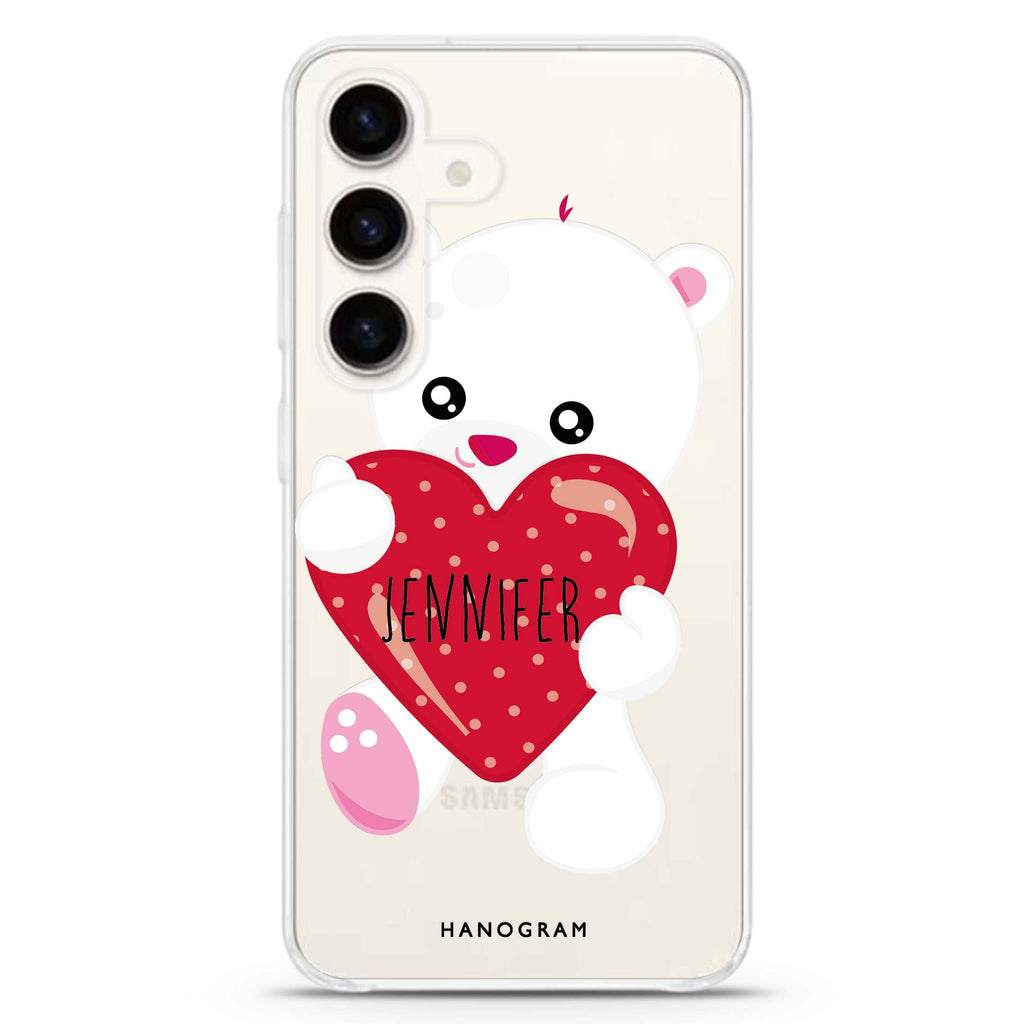 Lovely Bear Samsung Galaxy S26/S25/S24 可加名字水晶透明保護殼正面展示