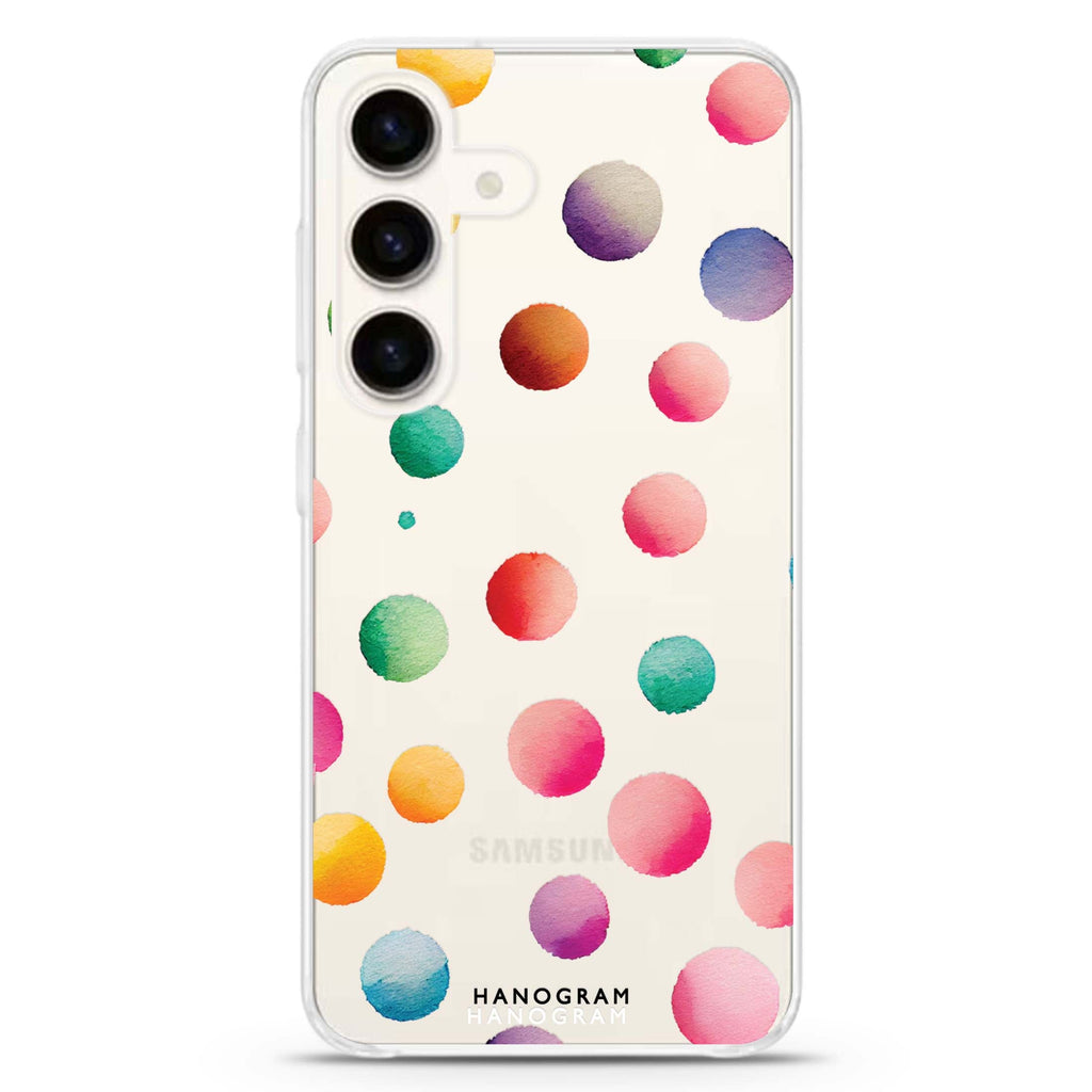 Watercolour Polka Dot Samsung Galaxy S26/S25/S24 水晶透明保護殼正面展示