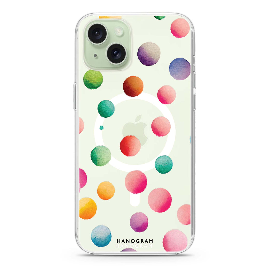 Watercolour Polka Dot iPhone 15 Magsafe 兼容水晶透明保護殼