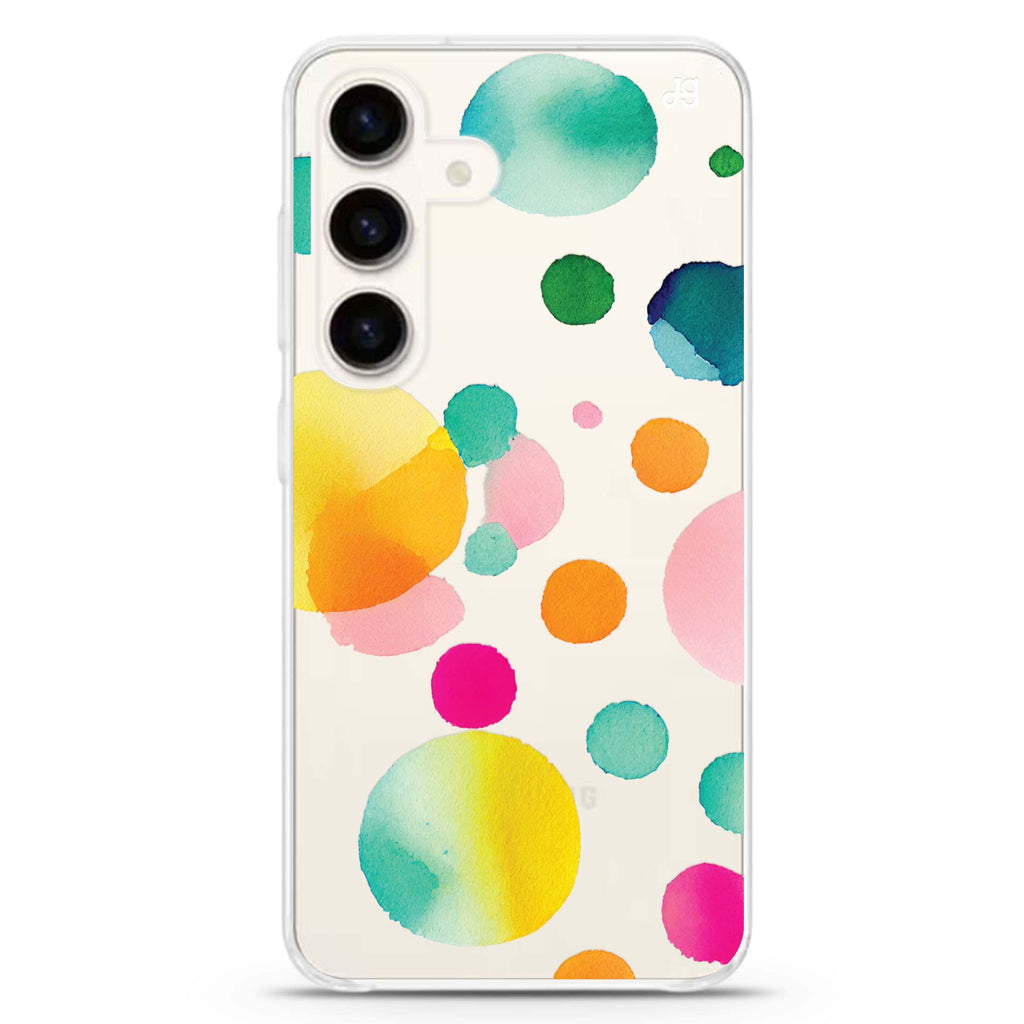 Abstract Polka Dot Samsung Galaxy S26/S25/S24 水晶透明保護殼正面展示